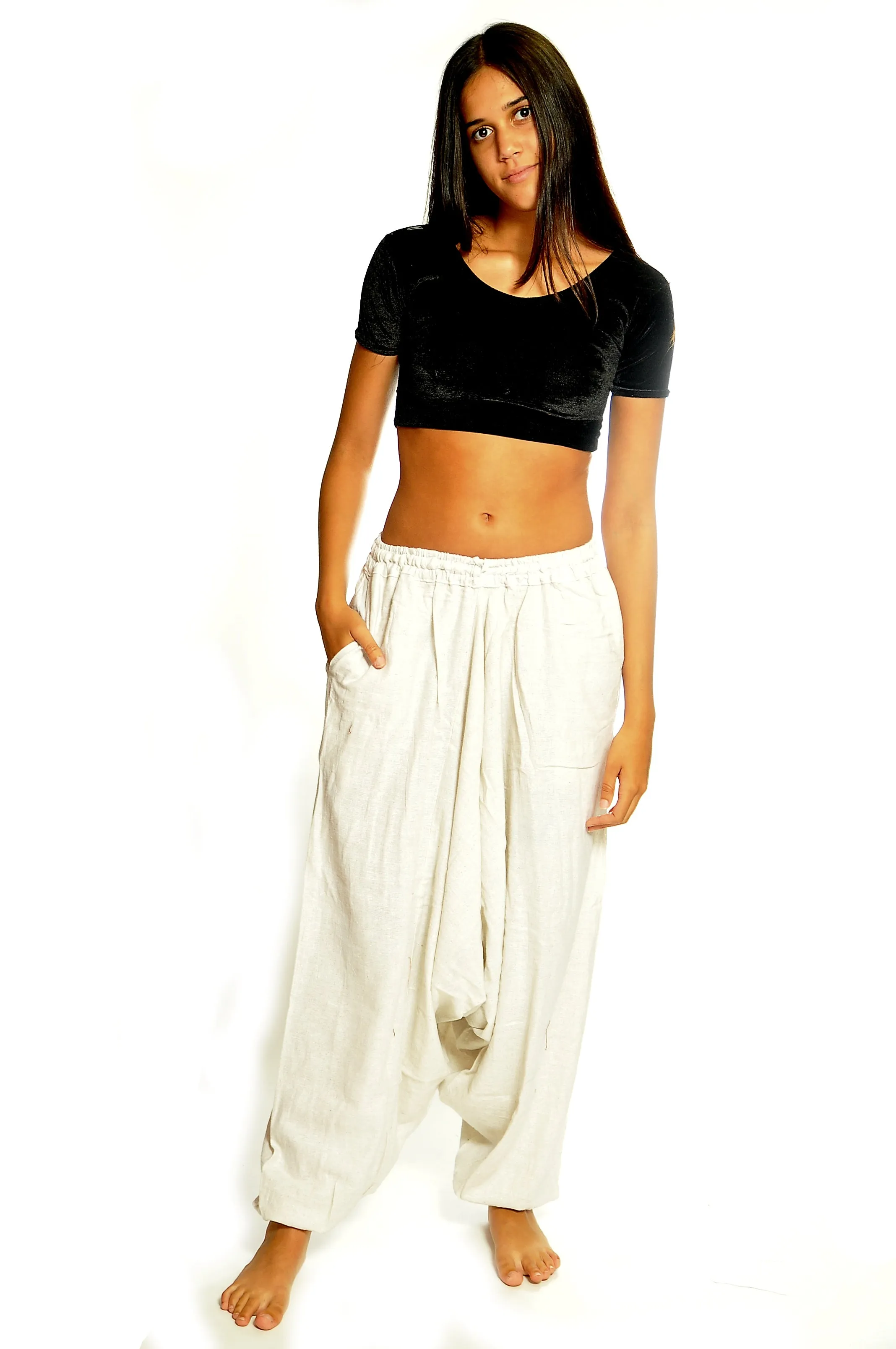 White Cotton Harem Pants