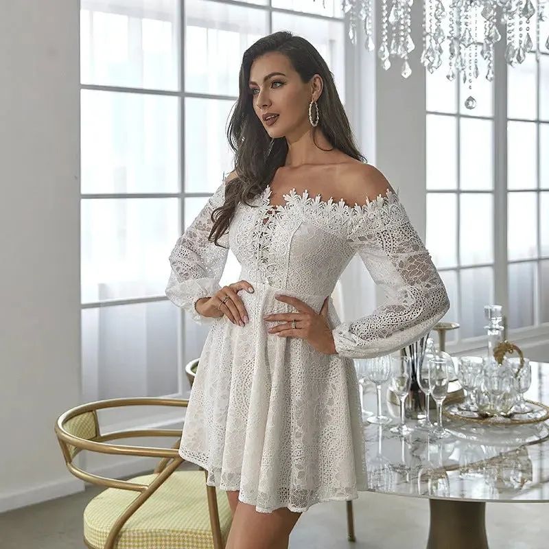 White lace off the shoulder dress