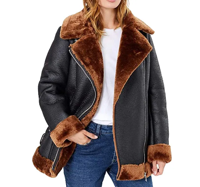 Women B3 Bomber Aviator Flying Real fur Sheepskin Shearling Leather Jacket