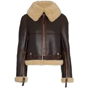 Women B3 Sheepskin Aviator Flight Fur Shearling Short Bomber Jacket