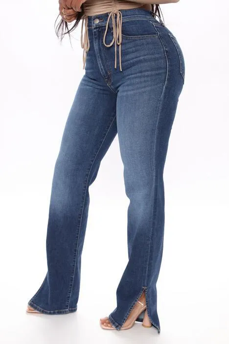 Women Slit Denim Straight Trousers Wholesale Jeans