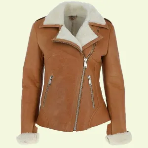 Women's Camel Brown Leather Shearling Jacket