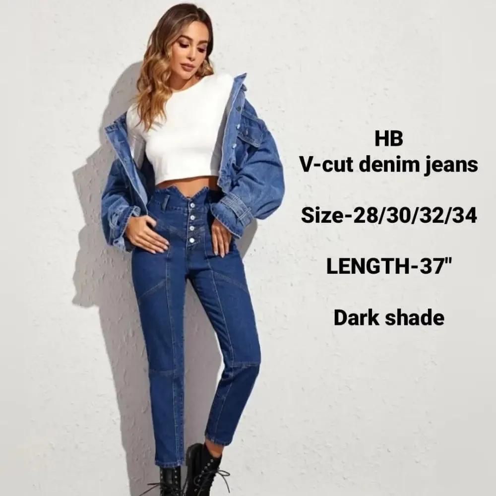 Women's Denim V-Cut High Rise Stretchable Cropped Jeans