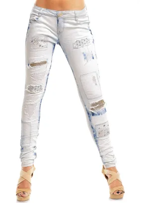 Women's Lightweight Denim Ripped Distressed Skinny Jeans