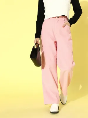 Womens Pink Corduroy Straight Pants