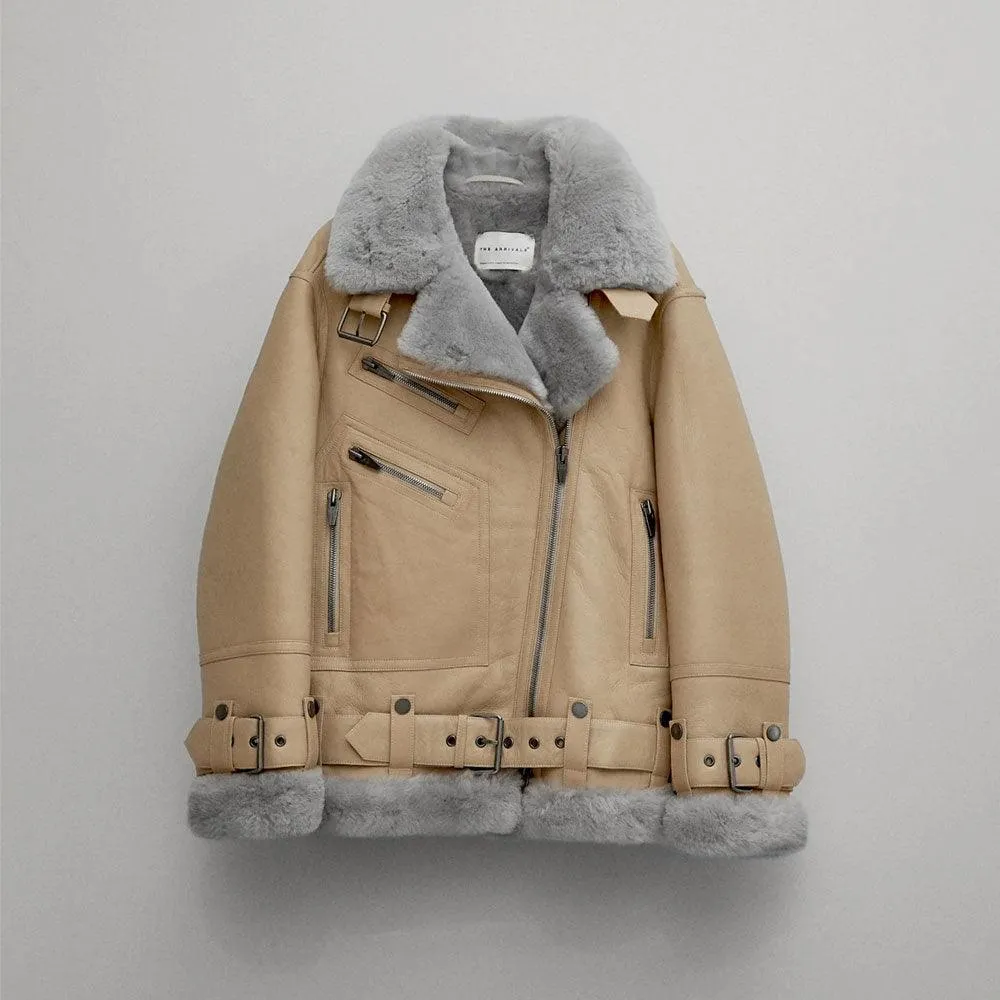 Women's RAF Aviator Styled Lambskin Shearling Leather Jacket