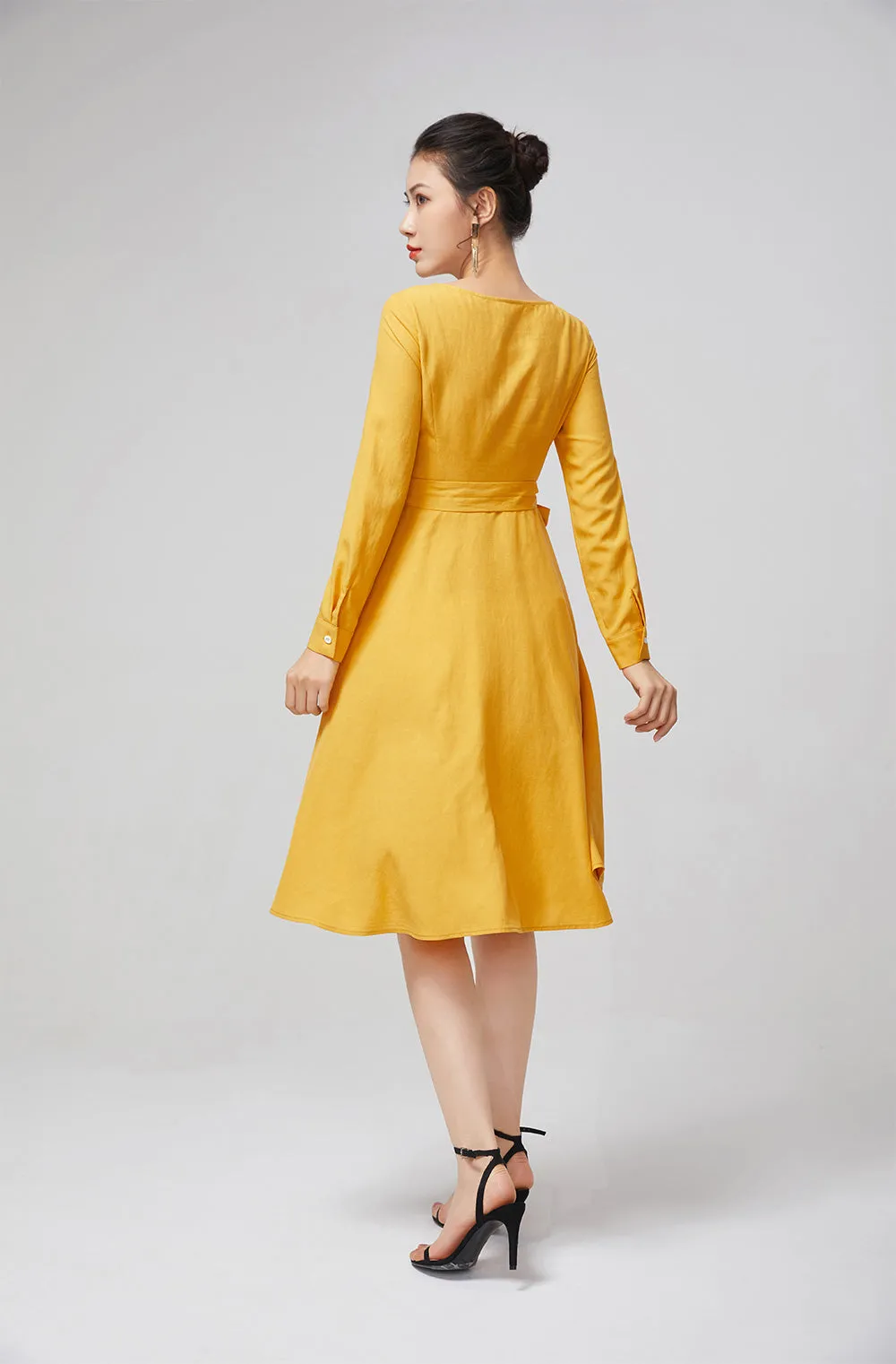 yellow dress cotton dress fitted dress, women dress for party  2218