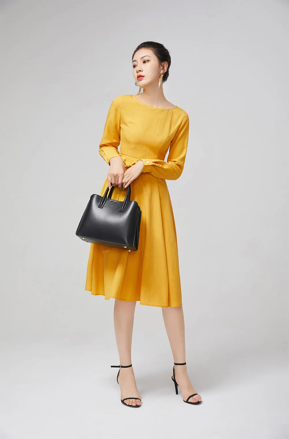 yellow dress cotton dress fitted dress, women dress for party  2218