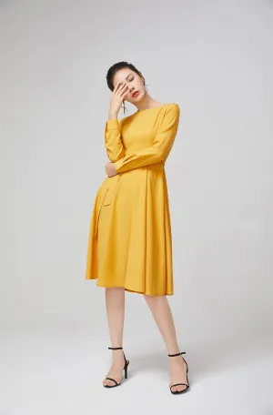 yellow dress cotton dress fitted dress, women dress for party  2218