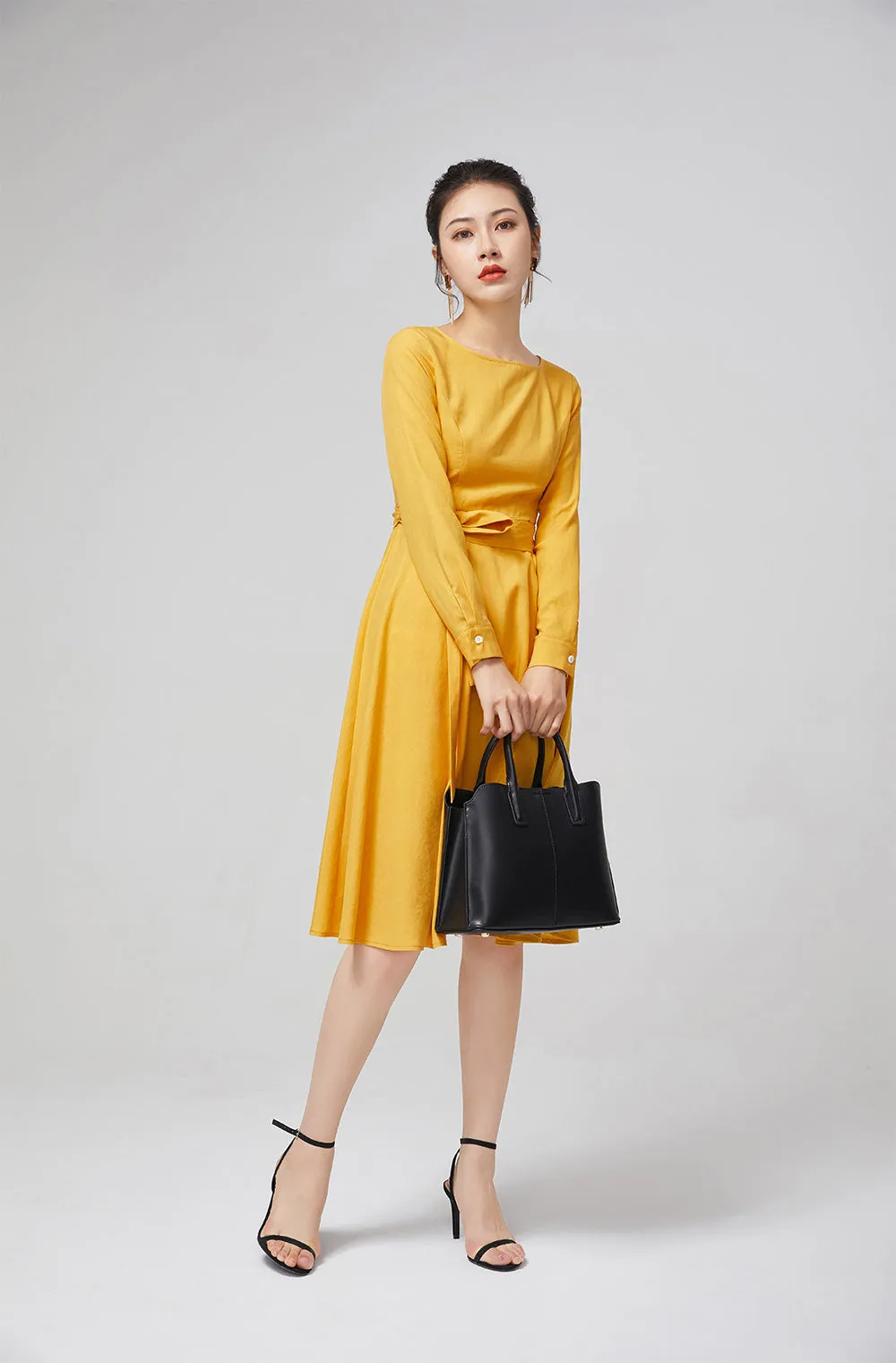 yellow dress cotton dress fitted dress, women dress for party  2218