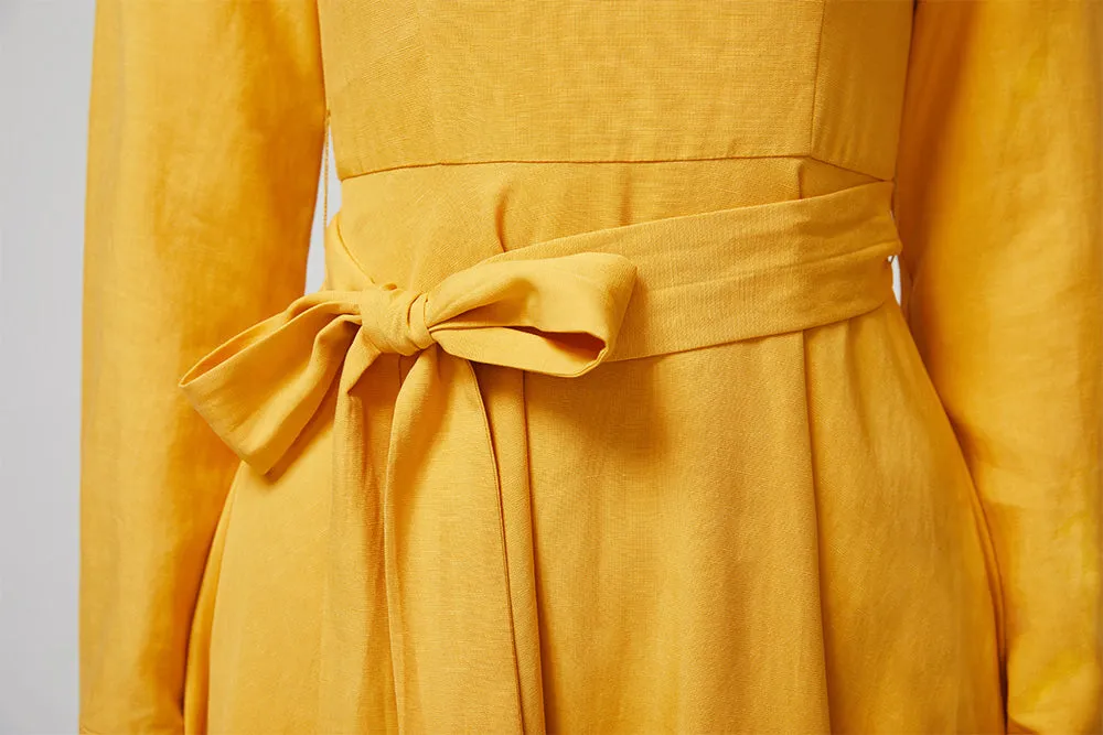 yellow dress cotton dress fitted dress, women dress for party  2218