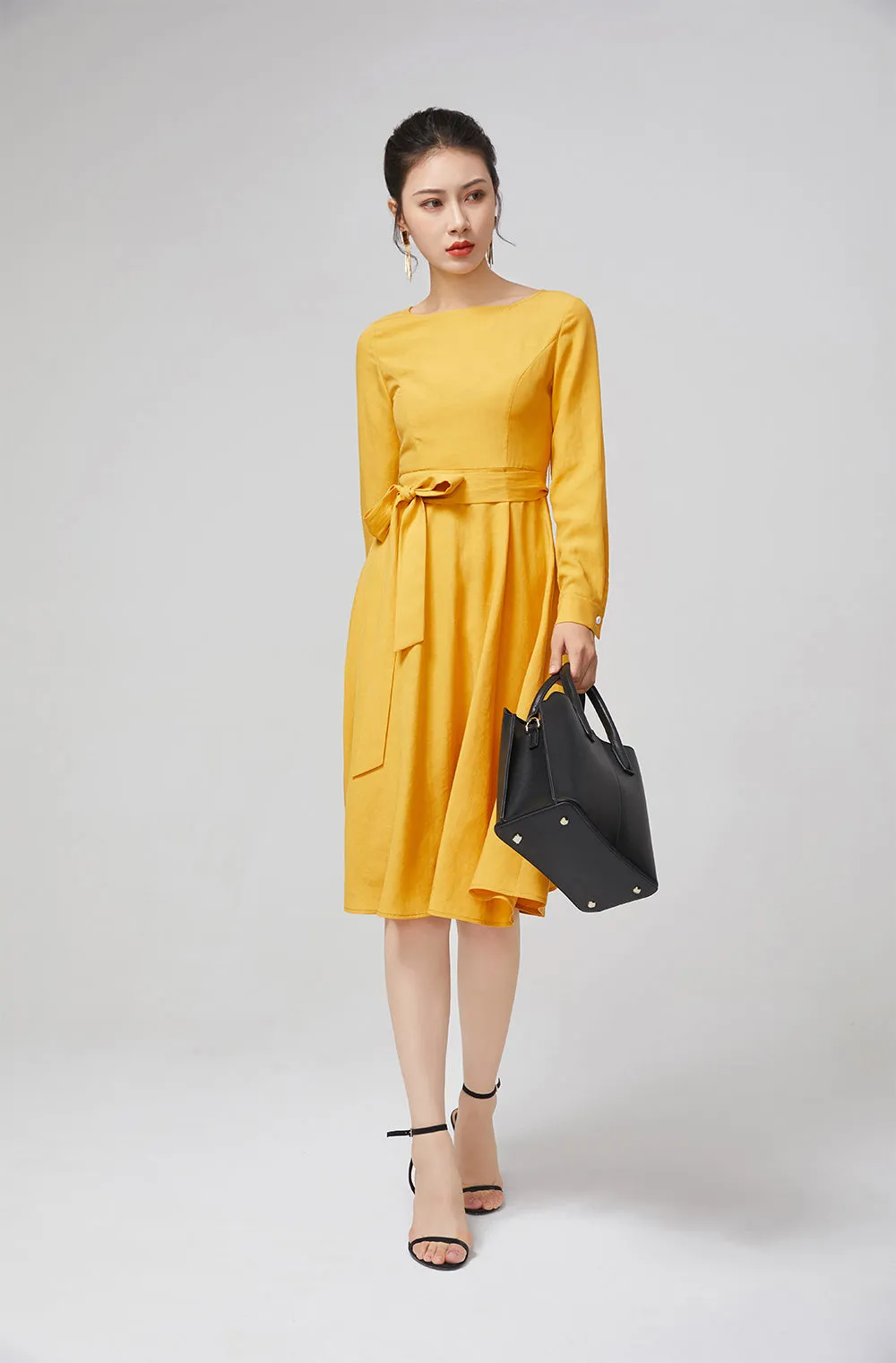 yellow dress cotton dress fitted dress, women dress for party  2218