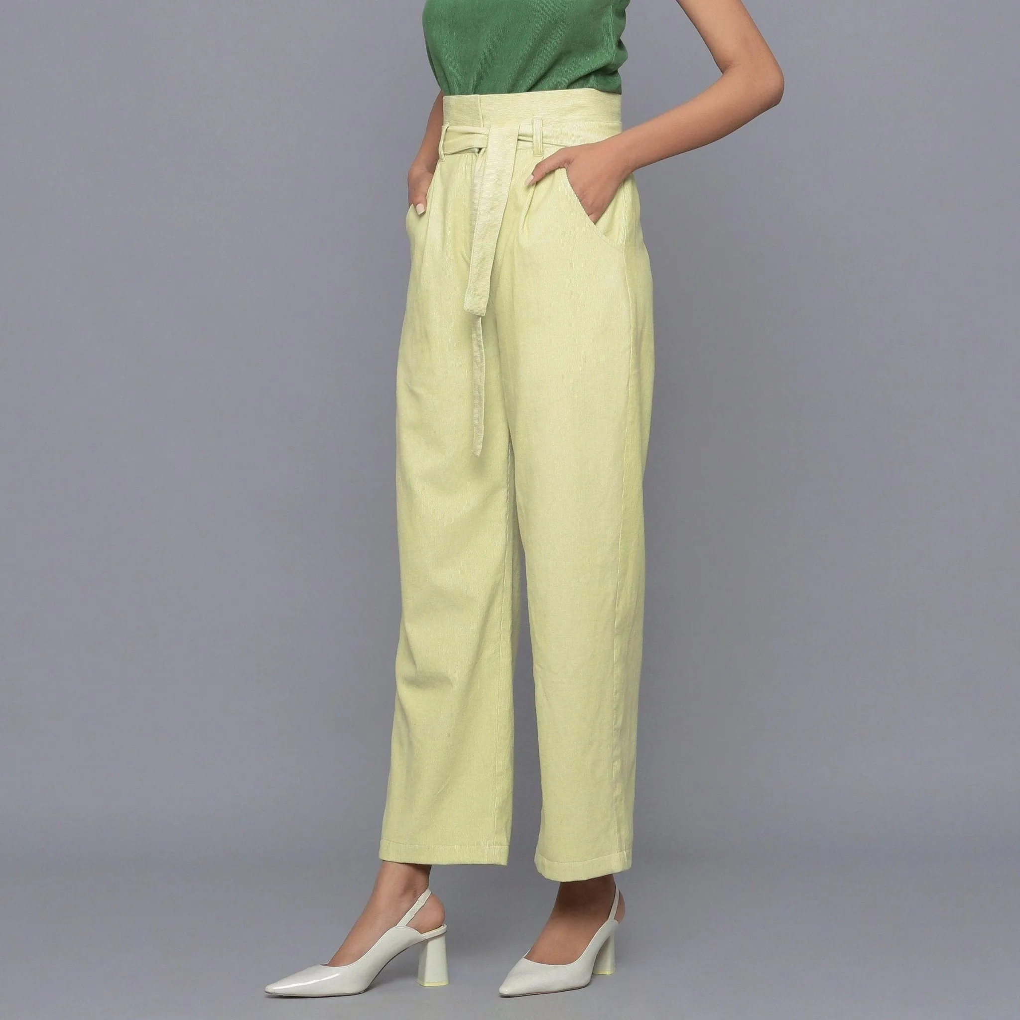 Yellow Pistachio Warm Cotton Corduroy High-Rise Pant