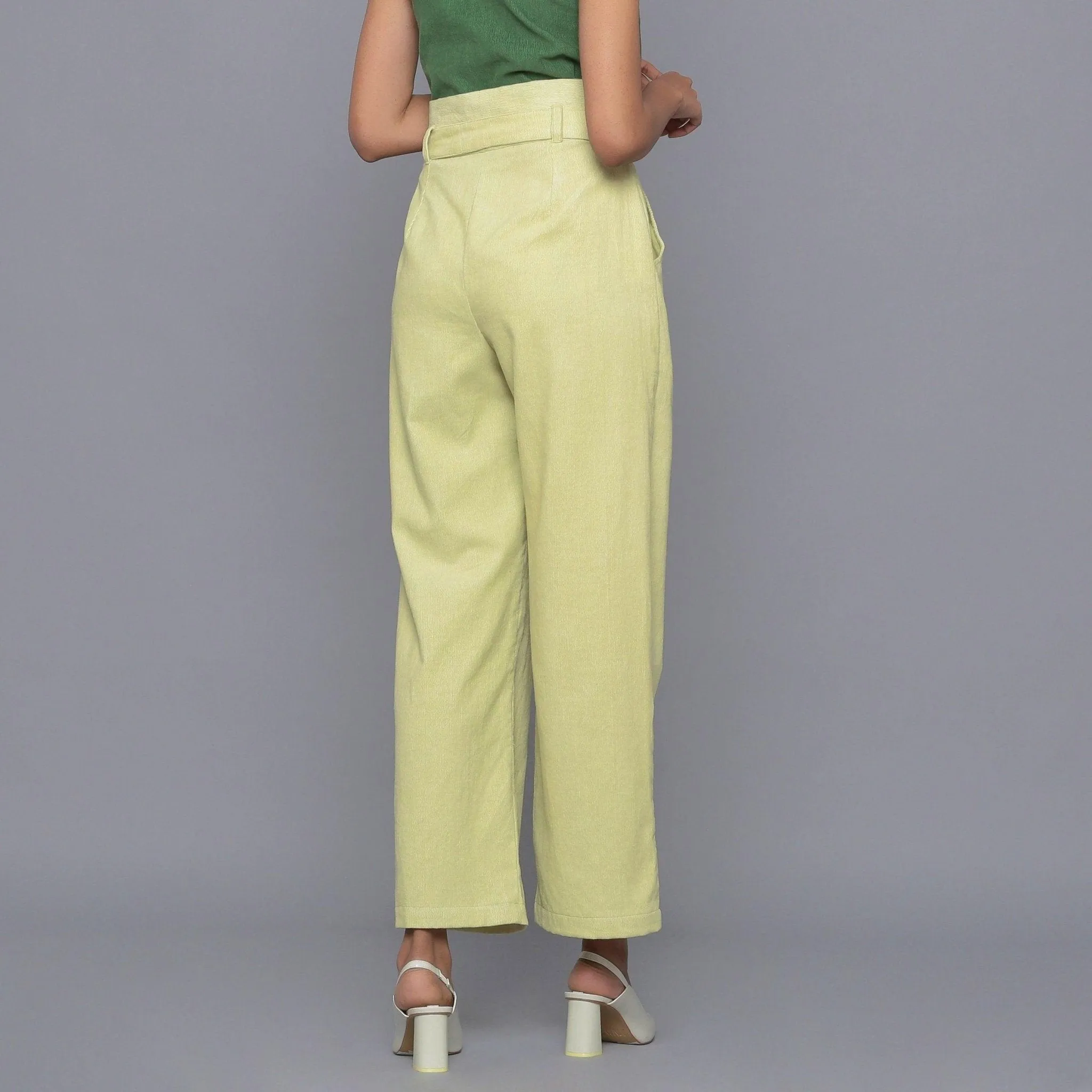 Yellow Pistachio Warm Cotton Corduroy High-Rise Pant