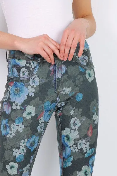 Zac & Zoe Reversible Denim Jeans Green Floral