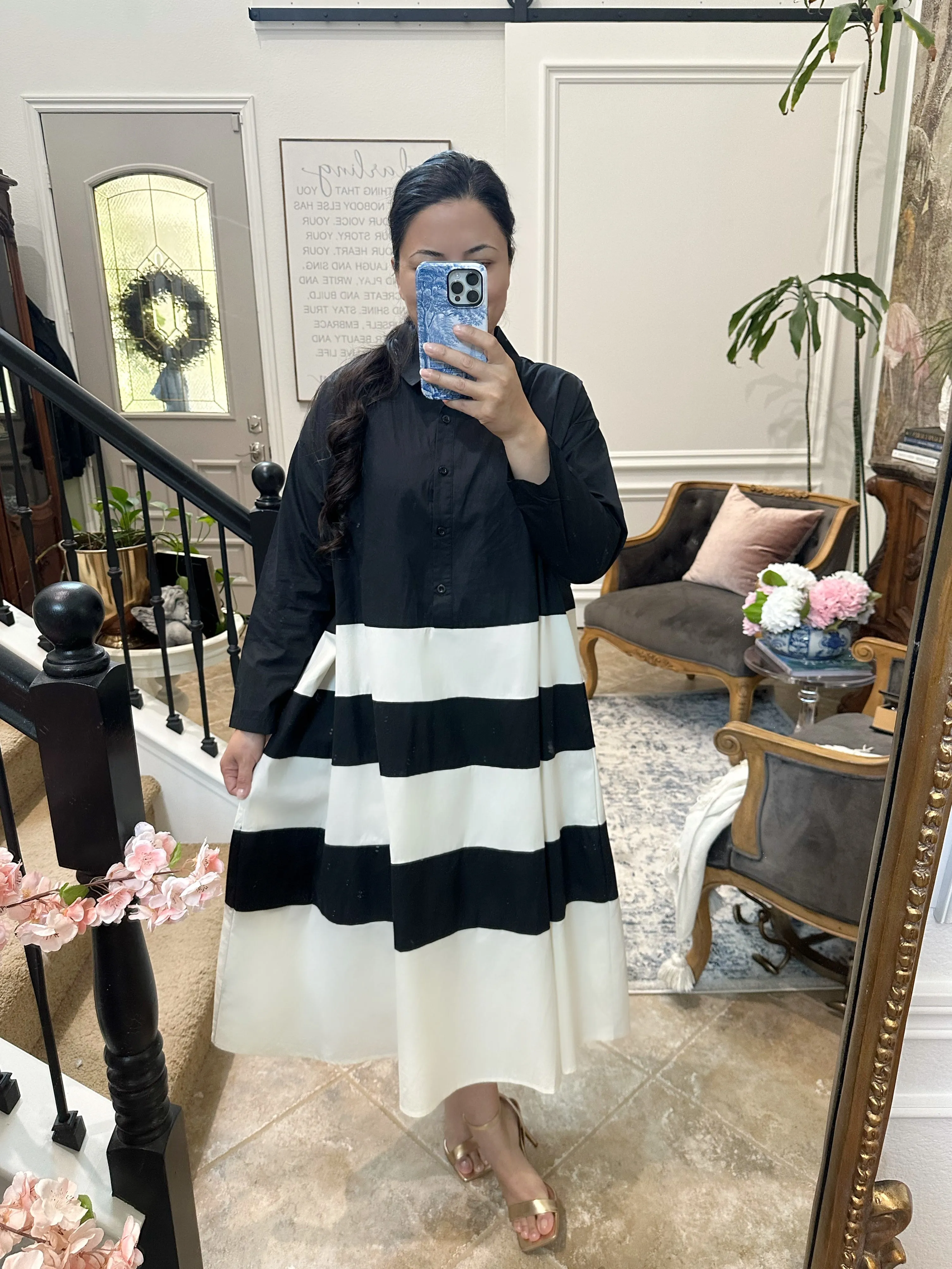 Zully Black Stripe Cotton Dress