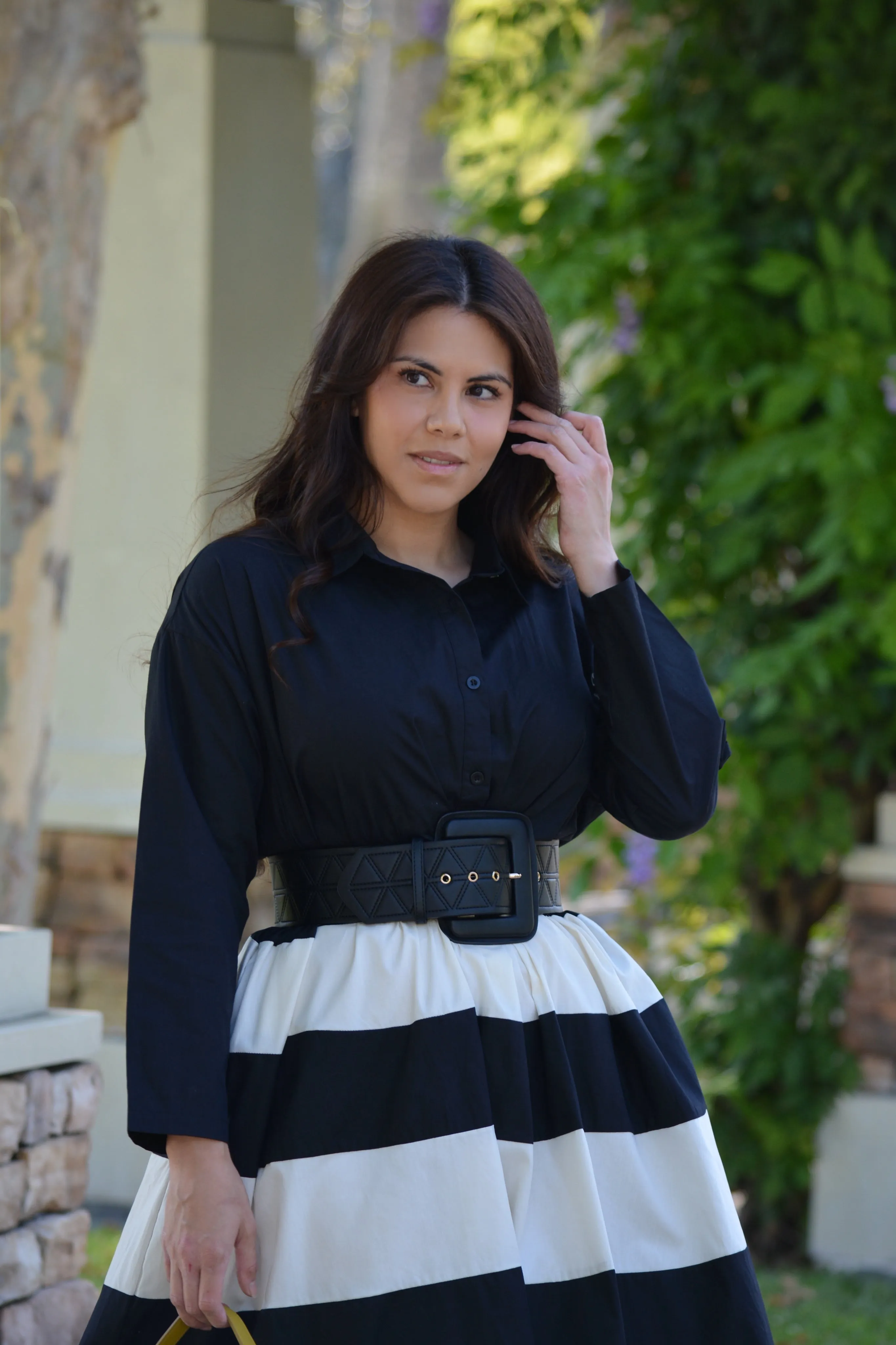 Zully Black Stripe Cotton Dress